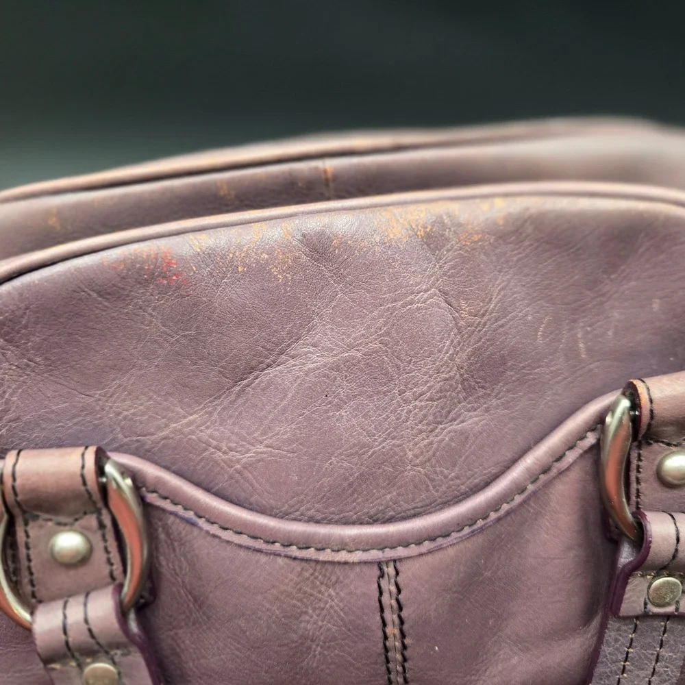 Franklin Covey Plum Purple Full Grain Leather Satchel Handbag AS IS